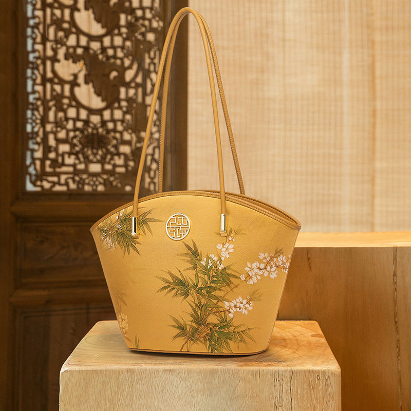 Mulberry Silk Handcrafted Bamboo Tote Bag-Tote Bag-SinoCultural-Yellow-Single Bag-P220263-1-SinoCultural