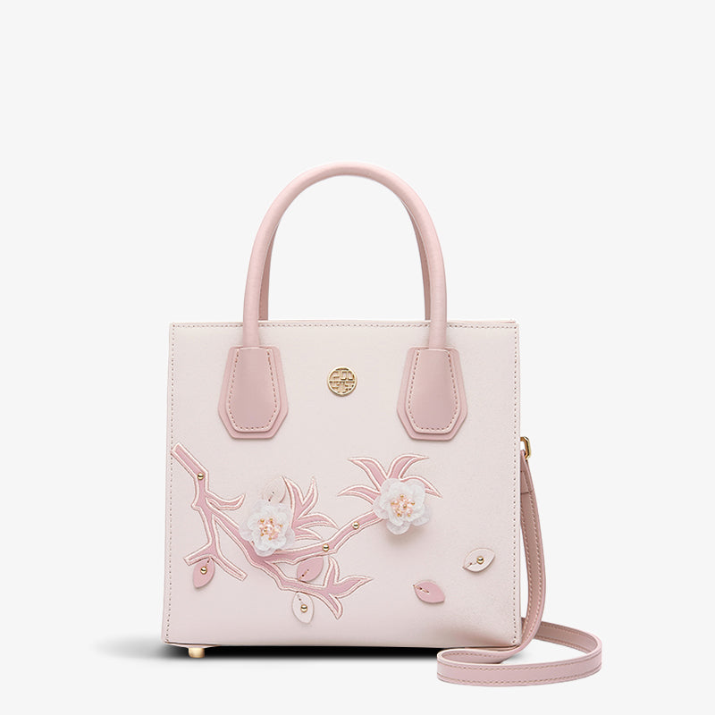 Embroidery 3D Peach Blossom Tote Square Bag