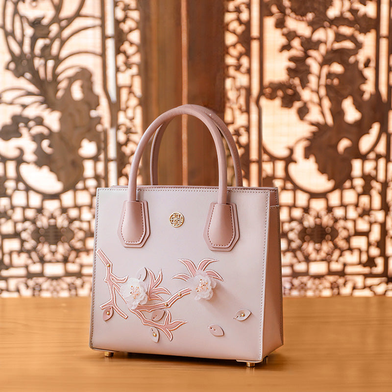 Embroidery 3D Peach Blossom Tote Square Bag