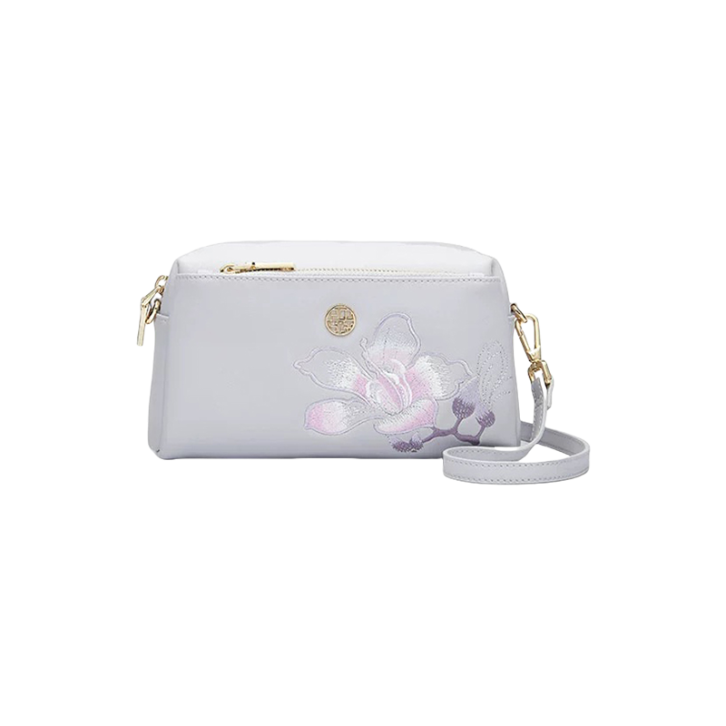 Embroidery Leather Purple Bauhinia Hand Clutch Wallet - SinoCultural