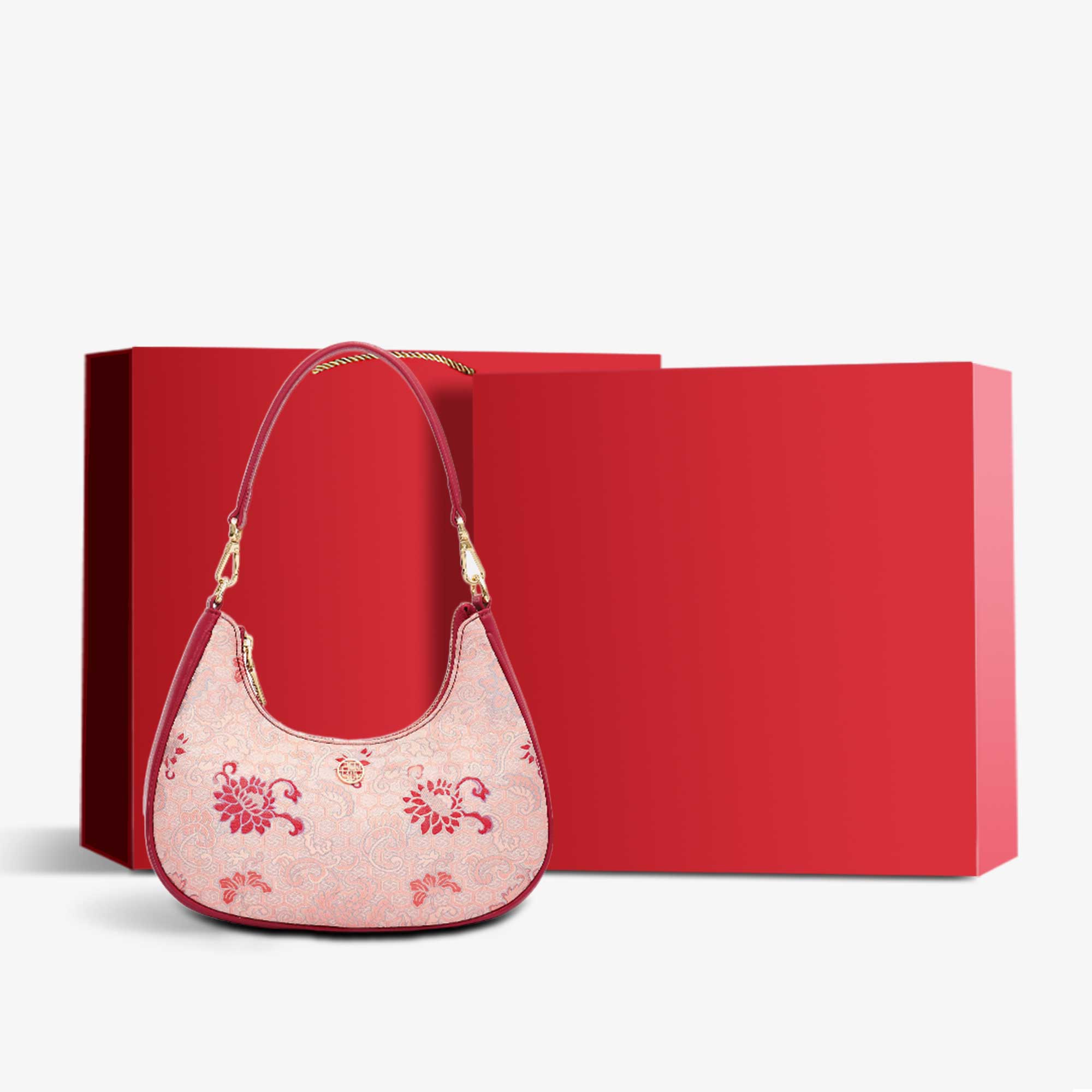 Song Brocade Traditional Pink Lotus Shoulder Bag-Handbag-SinoCultural-Pink-Bag with Gift Box-P220278A01-g-SinoCultural