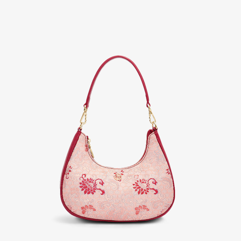Song Brocade Traditional Pink Lotus Shoulder Bag-Handbag-SinoCultural-SinoCultural