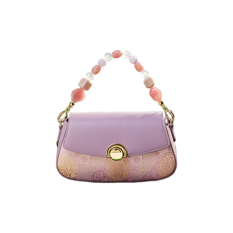 Brocade Mulberry Silk Chain Bag Purple Floral Handbag - SinoCultural