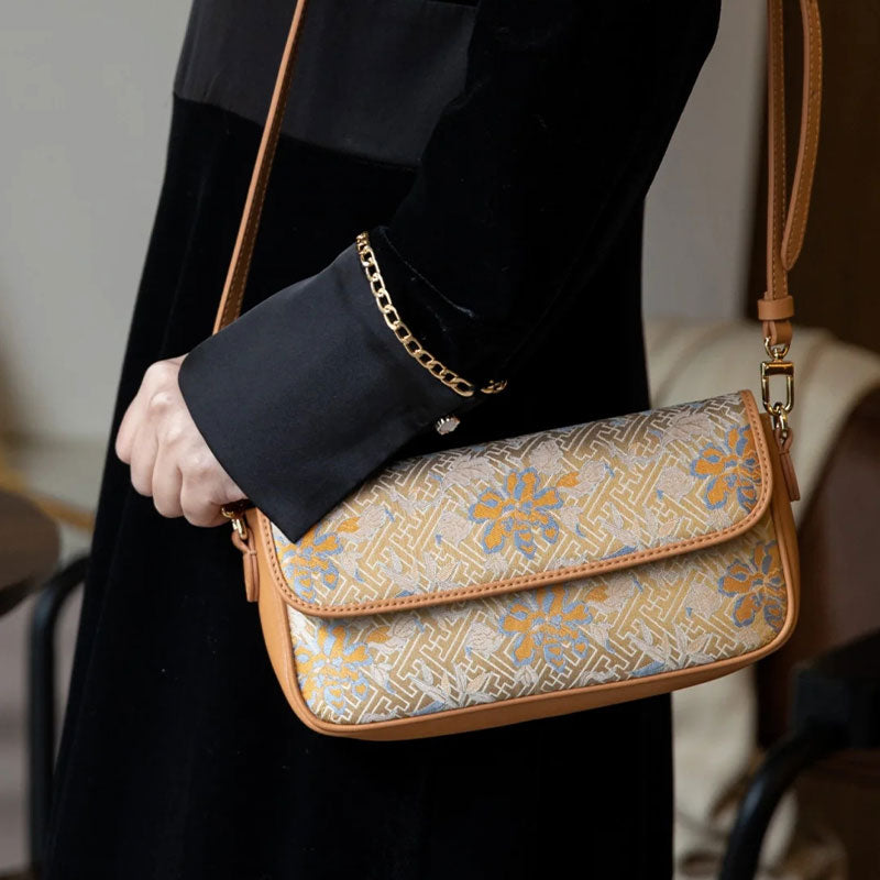 Song Brocade Mulberry Silk Traditional Shoulder Bag-Shoulder Bag-SinoCultural-SinoCultural