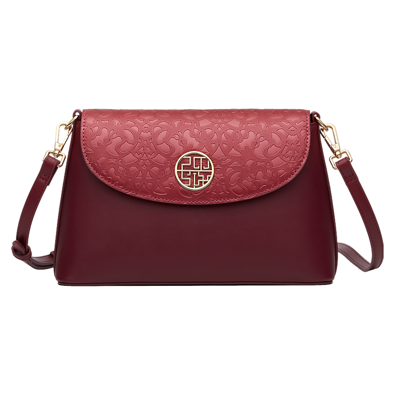 Embossing Leather Red Shoulder Bag Wedding Handbag - SinoCultural