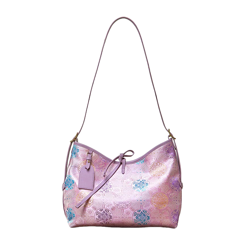 Handcraft Brocade Jacquard Purple"Tuanhua”Chinoiserie Royal Tote Bag