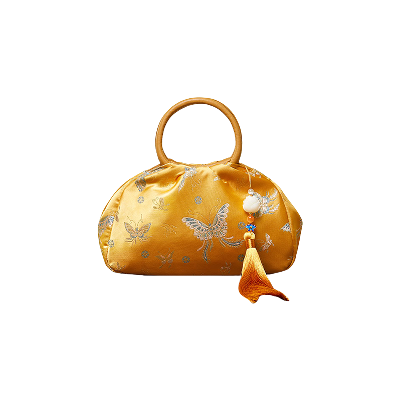 Brocade Chinese Style Bag Butterfly Women Luxury Yellow Handbag - SinoCultural