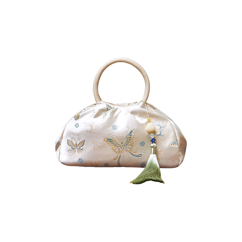 Brocade Chinese Style Designer Bag White Butterfly Handbag