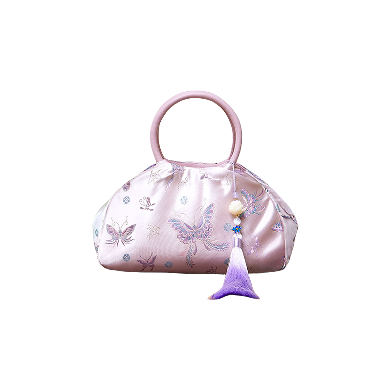 Brocade New Chinese Style Bag Pink Butterfly Handbag - SinoCultural