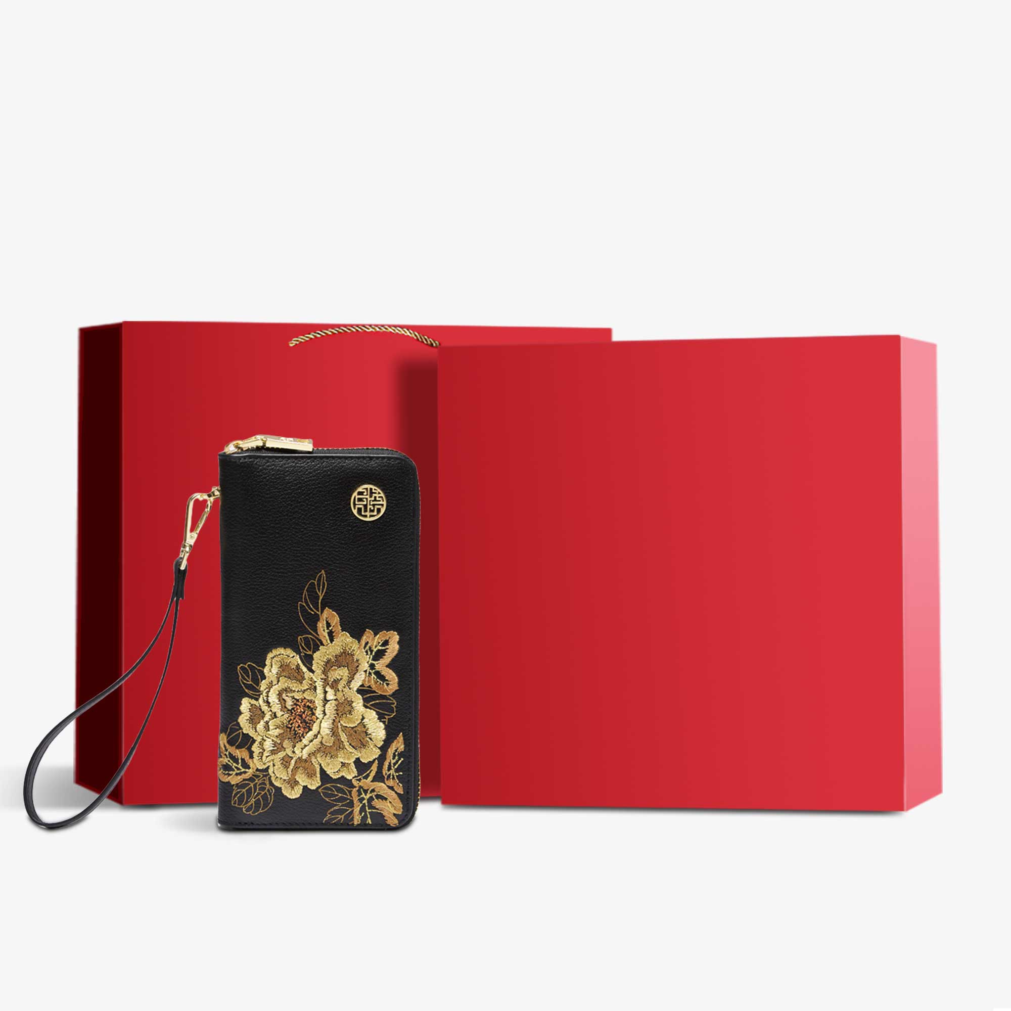 Embroidery Leather Wallet High Luxury Royal Gold Peony
