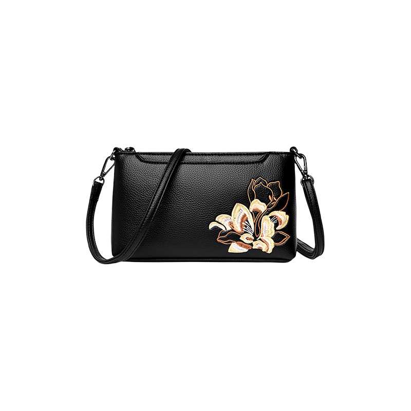 Embroidery Leather Shoulder Clutch Wallet Orchid