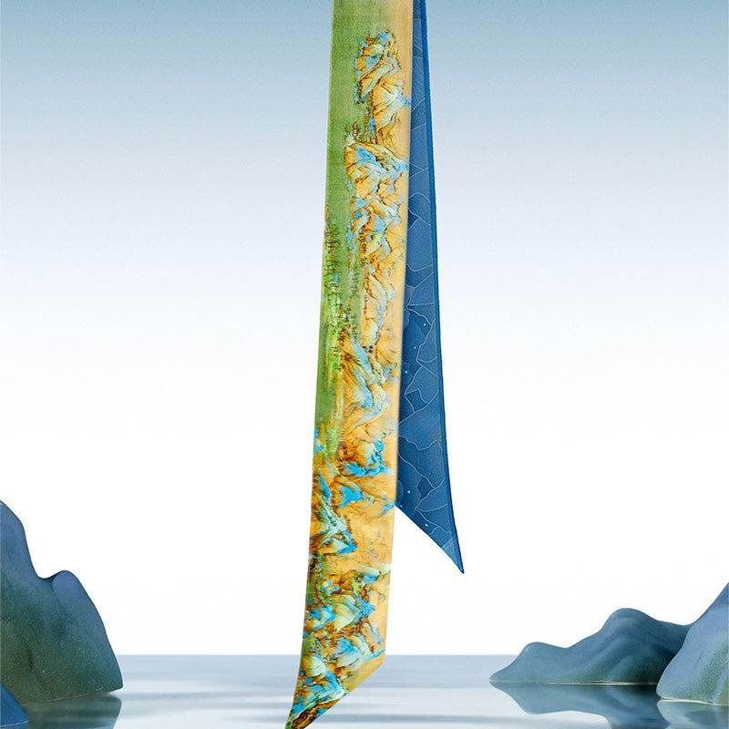 Chinese Painting Mulberry Silk 14 Momme Silk Twilly 120x6.8 cm - SinoCultural