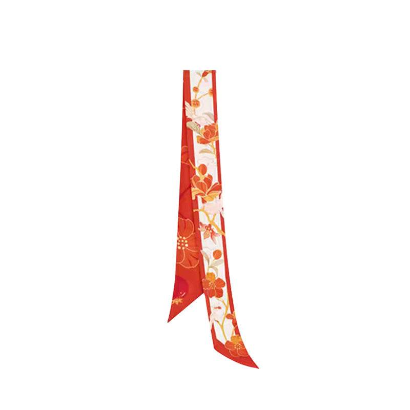 Mulberry Silk 14 Momme Elegant Silk Twilly Headband Floral Divine 120x5.8 cm - SinoCultural