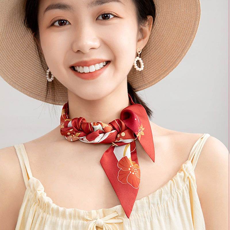 Mulberry Silk 14 Momme Elegant Silk Twilly Headband Floral Divine 120x5.8 cm - SinoCultural