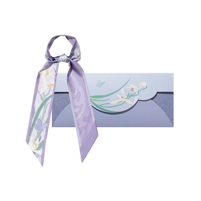 Mulberry Silk 14 Momme Elegant Silk Twilly Headband Floral Divine 120x5.8 cm - SinoCultural