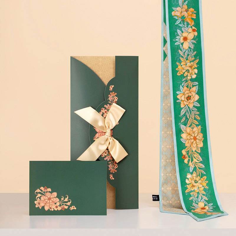 Mulberry Silk 14 Momme Scarf Floral Design 120x6.6 cm - SinoCultural
