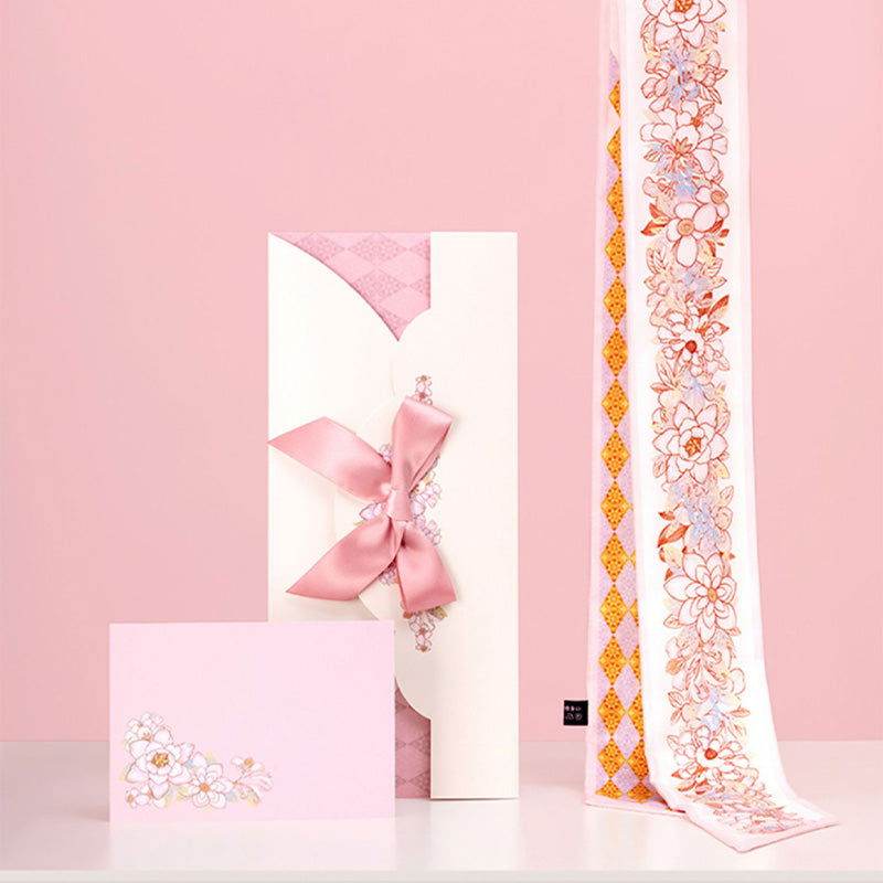 Mulberry Silk 14 Momme Scarf Floral Design 120x6.6 cm - SinoCultural