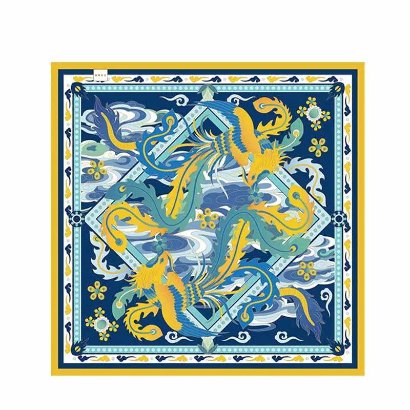 14 Momme Mulberry Silk Square Scarf Phoenix Crown 63x63cm - SinoCultural -- LS045 - 