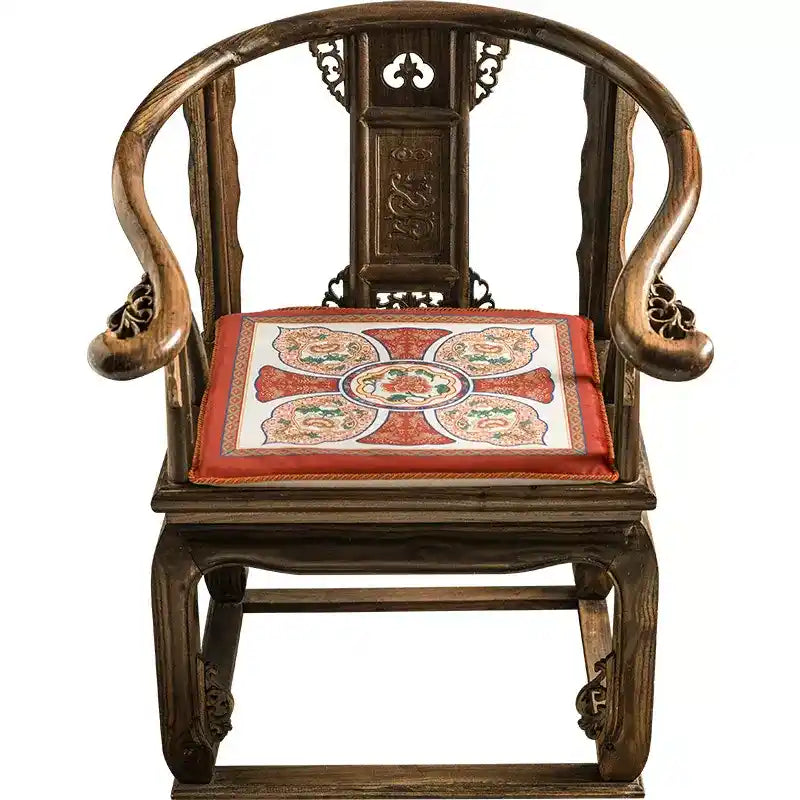 Chinoiserie Red-Yellow Glass Chinese Imperial Chair Cushion