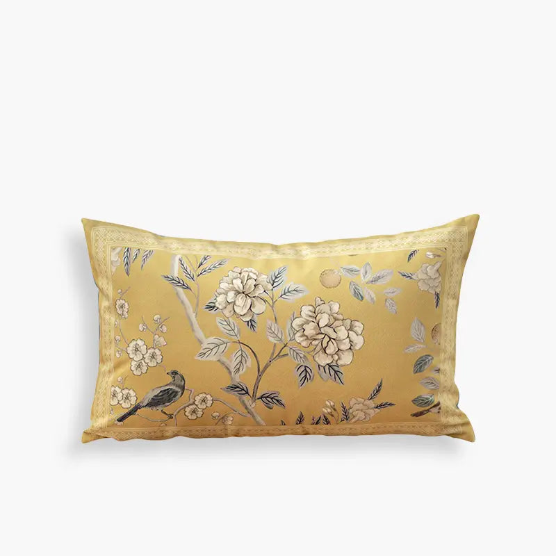 Chinoiserie Elegant Countryside Floral Bird Chair Cushion