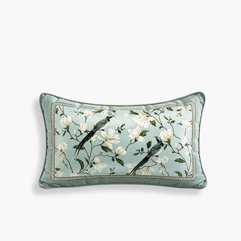 Chinoiserie Magpie and Magnolia Short Plush Chair Cushion