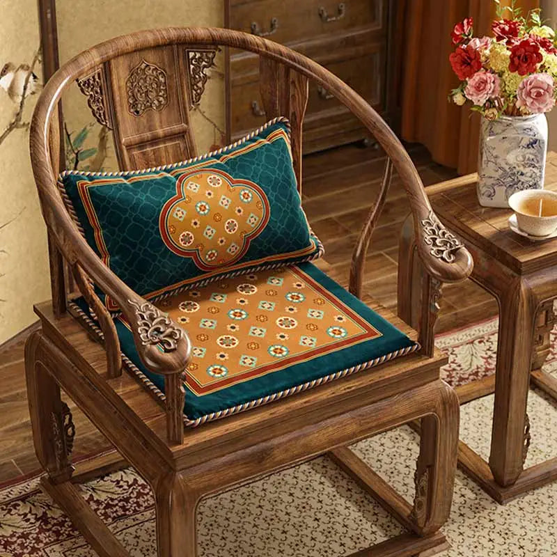 Chinoiserie Small Ball Pattern Short Plush Chair Cushion