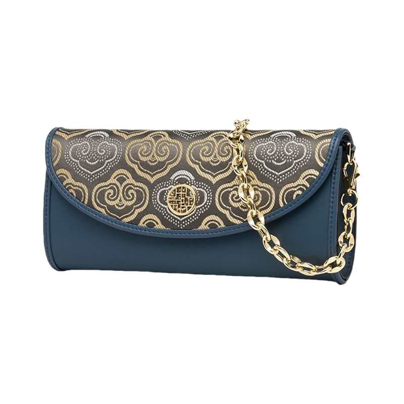 Embroidery Leather Clutch Bag Auspicious Cloud Designer Handbag - SinoCultural