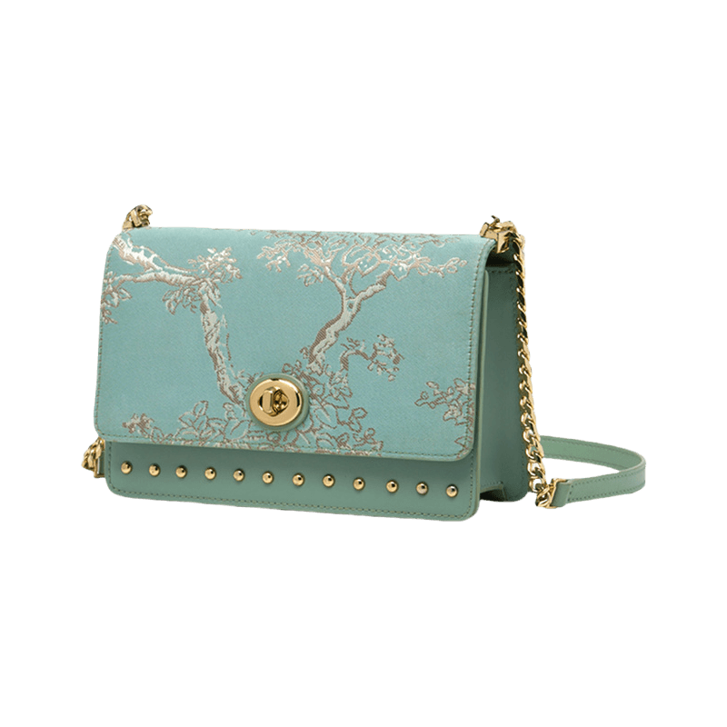 Embroidery Leather Chain Shoulder Bag Sacred Tree Handbag - SinoCultural -- SC1628-A2 - 