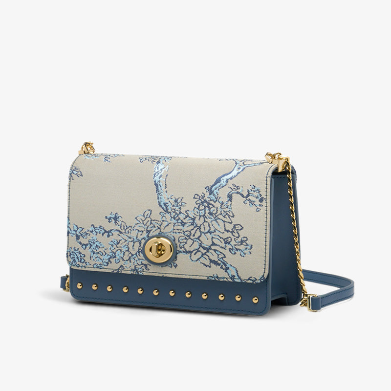 Embroidery Leather Chain Strap Shoulder Handbag Sacred Tree-Shoulder Bag-SinoCultural-Blue-Single Bag-SC1628-A1-SinoCultural