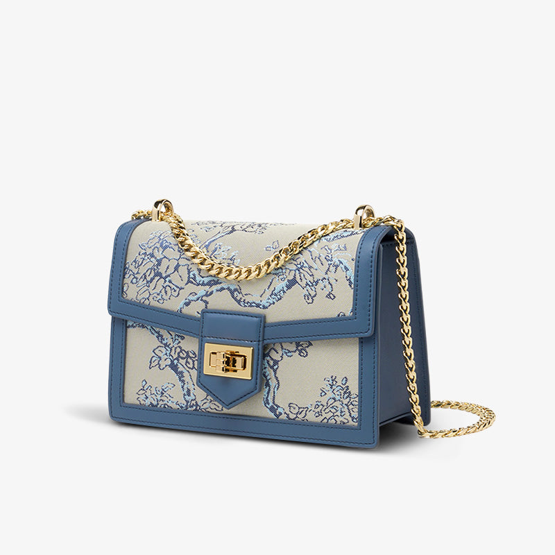 Embroidery Leather Shoulder Square Handbag Sacred Tree-Shoulder Bag-SinoCultural-Blue-Single Bag-SC1629-A1-SinoCultural