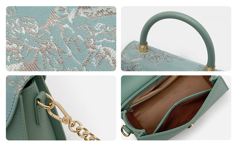 Embroidery Leather Shoulder Handbag Luxury Jacquard-Shoulder Bag-SinoCultural-SinoCultural
