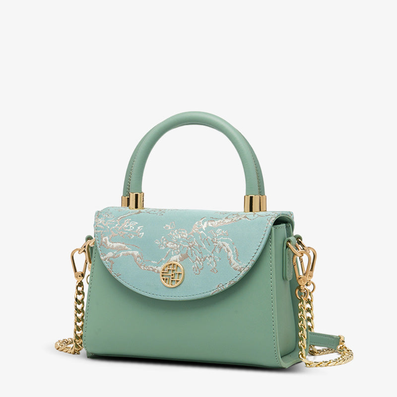 Embroidery Leather Shoulder Handbag Luxury Jacquard-Shoulder Bag-SinoCultural-Green-Single Bag-SC1630-D1-SinoCultural