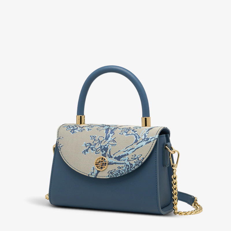 Embroidery Leather Shoulder Handbag Luxury Jacquard-Shoulder Bag-SinoCultural-Blue-Single Bag-SC1630-D2-SinoCultural