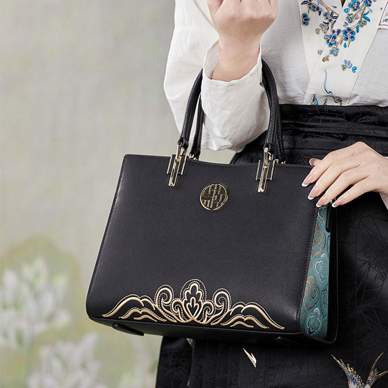 Embroidery Leather Crossbody Tote Bag Traditional Ethnic Style-Tote Bag-SinoCultural-SinoCultural