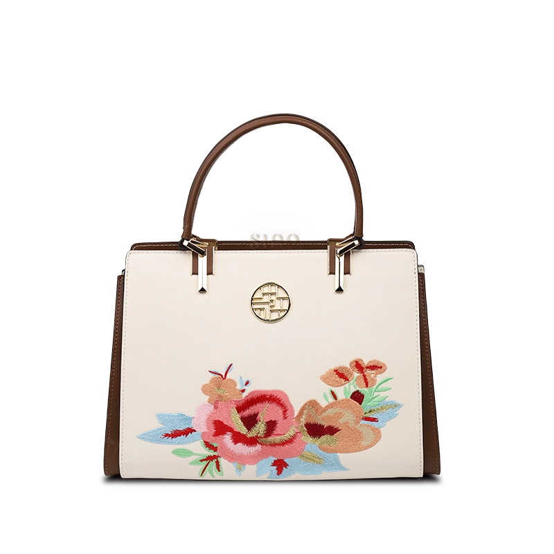 Embroidery Genuine Leather Floral Elegant Crossbody Bag - SinoCultural