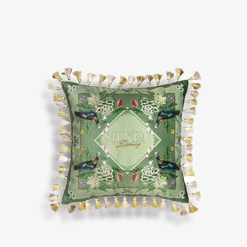 Chinoiserie Vintage Flowers and Birds Throw Pillow