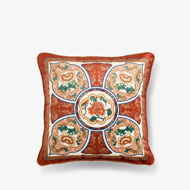 Chinoiserie Red-Yellow Classic Retro Luxurious Throw Pillow