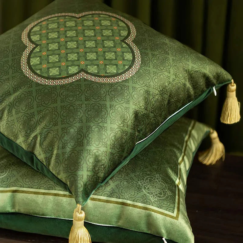 Chinoiserie Dark Green Luxurious Throw Pillow