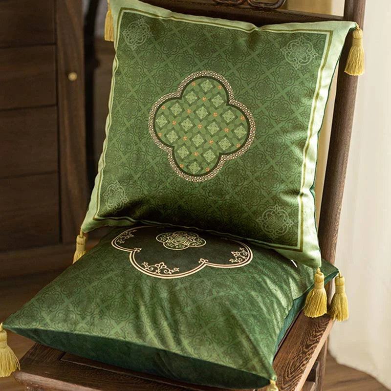 Chinoiserie Dark Green Luxurious Throw Pillow