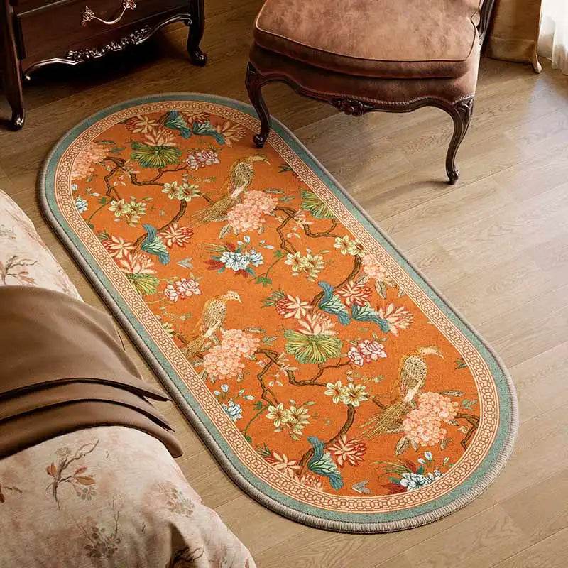 Chinoiserie Luxury Orange Natural Cotton Runner Rug for Bedroom - SinoCultural