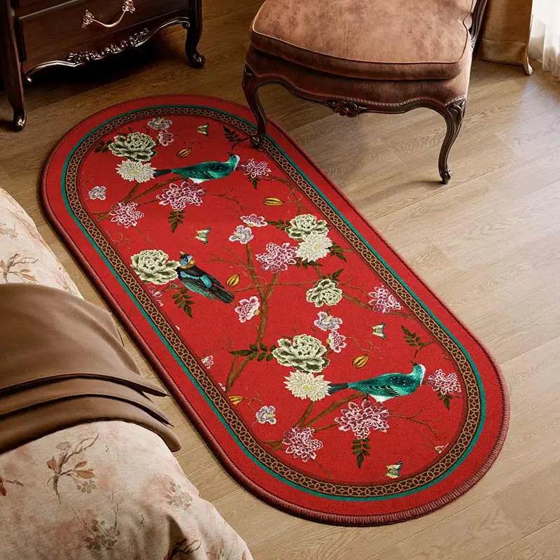Chinoiserie Luxury Red Bedroom Runner Area Rug - SinoCultural