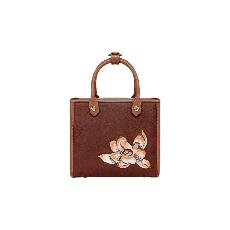 Embroidery Xiangyunsha Silk Tote Bag Hibiscus Elegant Handbag