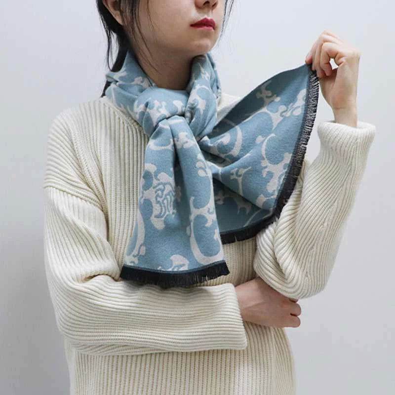 Luxurious Silk Velvet Autumn-Winter Scarf Cloud Pattern 30x180cm - SinoCultural