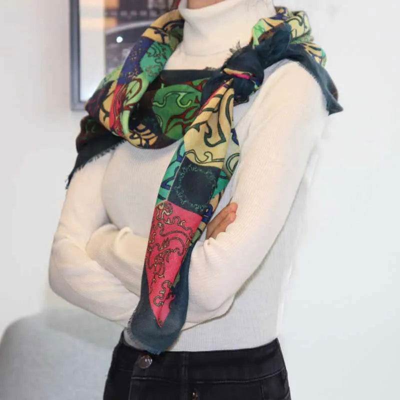 Vintage Silk and Wool Scarf Cloud Pattern 87x87cm & 100x100cm - SinoCultural