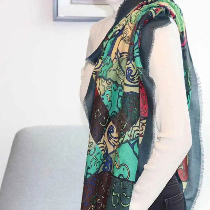 Vintage Silk and Wool Scarf Cloud Pattern 87x87cm & 100x100cm - SinoCultural