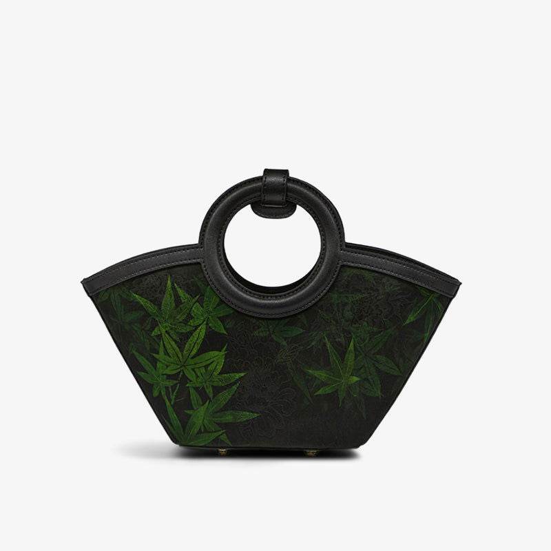 Xiangyunsha Silk Black Maple Leaves Basket Bag - SinoCultural -- P120497 - 