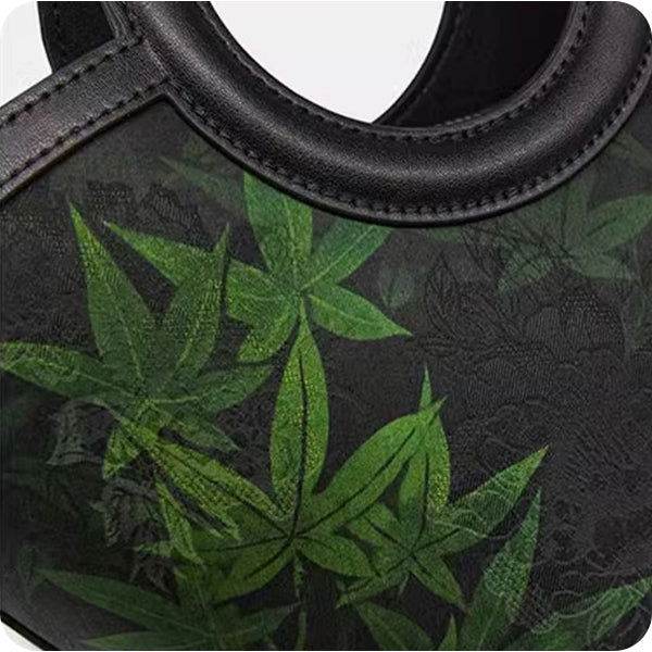 Xiangyunsha Silk Black Maple Leaves Basket Bag - SinoCultural -- P120497 - 