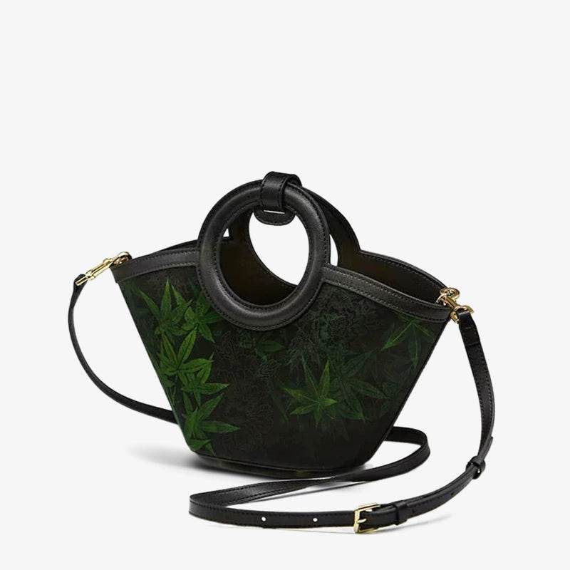Xiangyunsha Silk Black Maple Leaves Basket Bag - SinoCultural -- P120497 - 