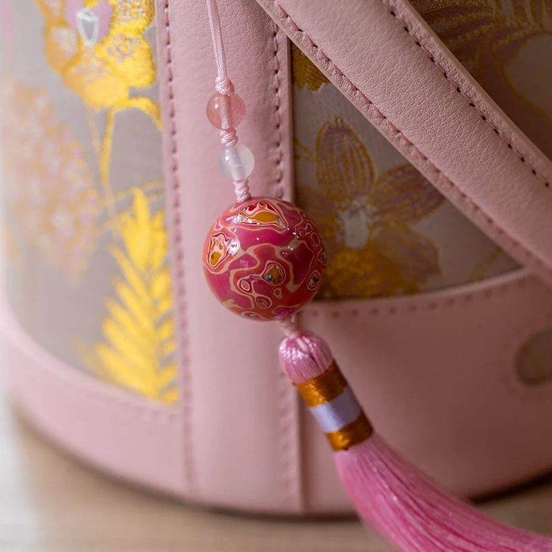 Song Brocade Fragrant Cloud Silk Powder Pink Bucket Bag - SinoCultural -- KM-0216-M3 - 