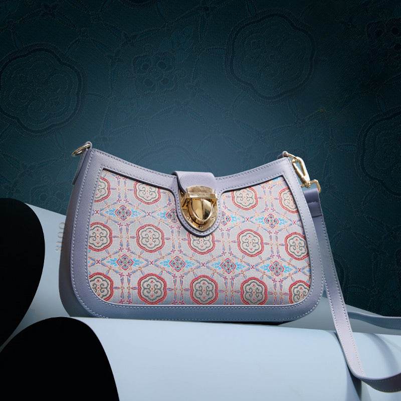 Song Brocade Leather Blue Shoulder Bag Ruyi Pattern - SinoCultural -- FJ270038-1 - 